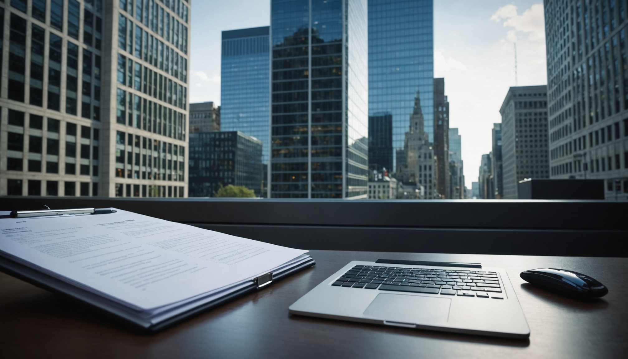 Professional accounting workspace with organized documents and warm lighting